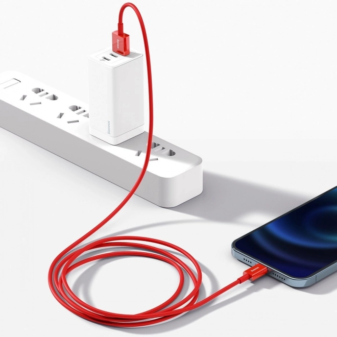 Červený USB kábel pre Apple zariadenia 2,4A 1m