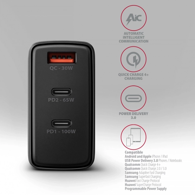 Cestovná nabíjačka ACU-DPQ100 GaN 100W s 3 portami