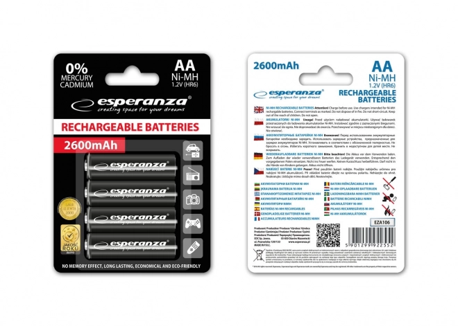 Akumulátory NI-MH Esperanza AA 2600mAh 4ks čierne