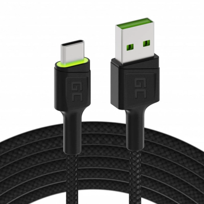 Kábel USB - USB-C Green Cell GC Ray 120 cm, zelená LED, Ultra Charge, QC 3.0