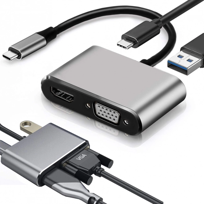 Adaptér USB-C HDMI 4K VGA Hub s Power Delivery