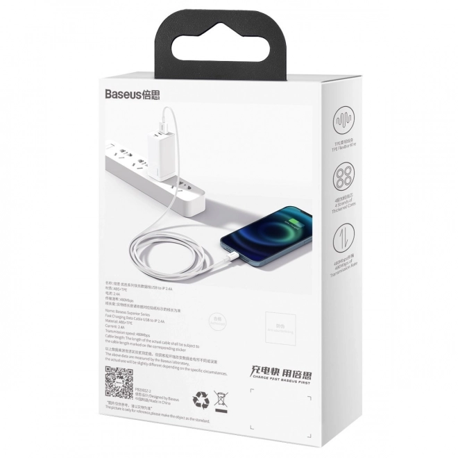 Kábel USB na iPhone 2.4A 2m Bílý