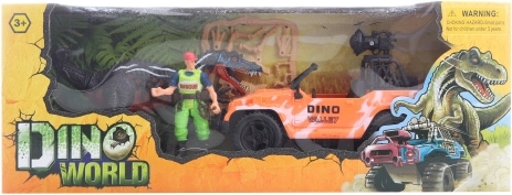 Sada s dinosaurom s terénnym autom a figúrkami