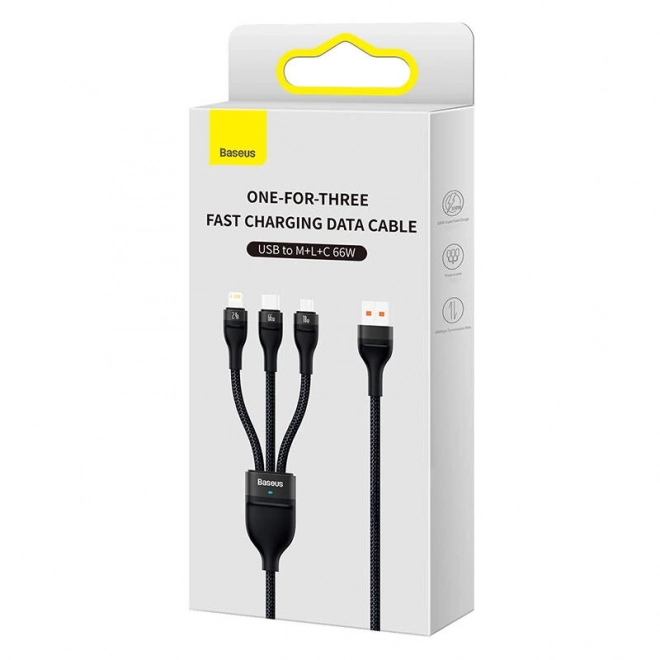 Kabel USB 3v1 Baseus Flash II, 66W, 1,2 m, čierny