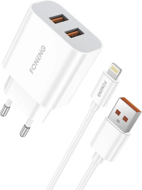 Rýchlonabíjačka FONENG s 2× USB, 12 W + kábel USB–Lightning