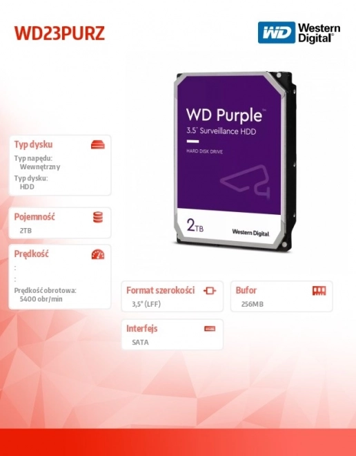 Pevný disk Western Digital WD Purple 2TB na monitorovanie