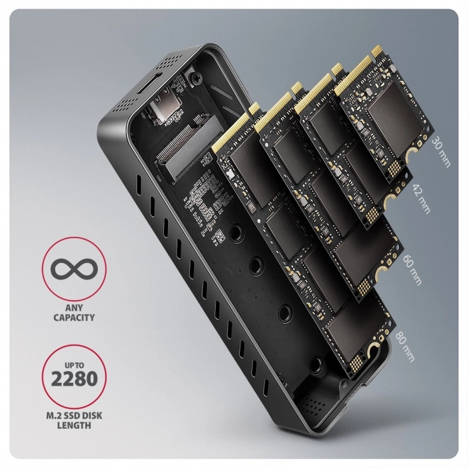 Rýchla vonkajšia hliníková skrinka USB-C 20Gbps pre NVMe SSD disky