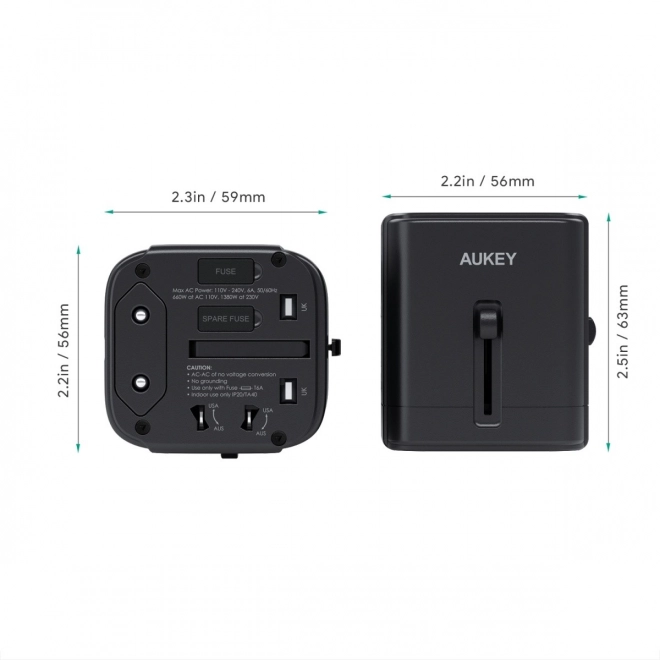 Univerzálny cestovný adaptér AUKEY s 2x USB A a 1x USB C