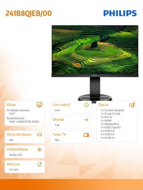 Philips monitor 23.8B8QJEB s funkciou Pivot