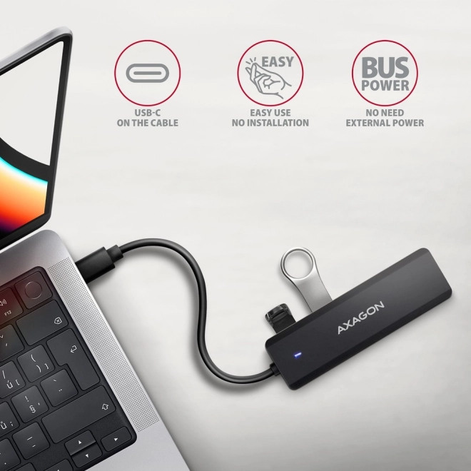 Cestovný USB hub Axagon HUE na 4 porty s napájaním USB-C