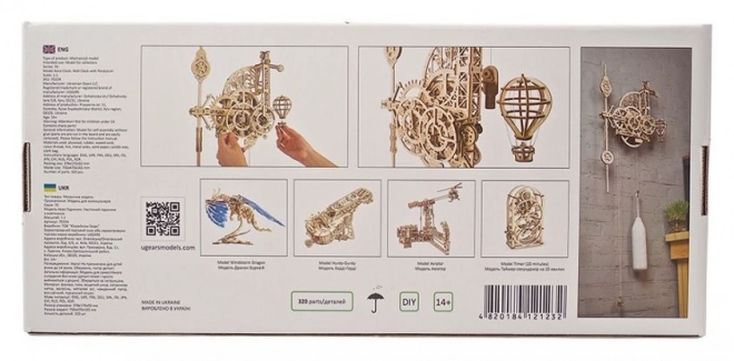 Ugears 3D drevené mechanické puzzle nástenné hodiny Aero