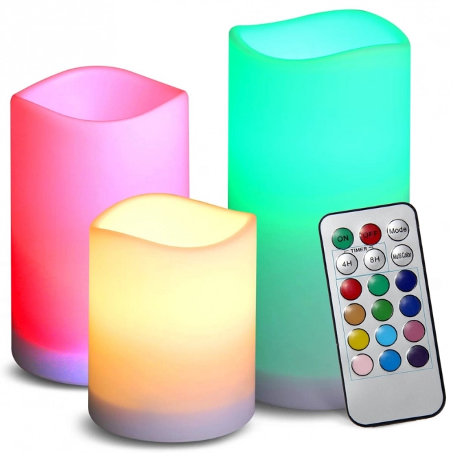 LED sviečky RGB s diaľkovým ovládačom - 3 kusy, 12 farieb