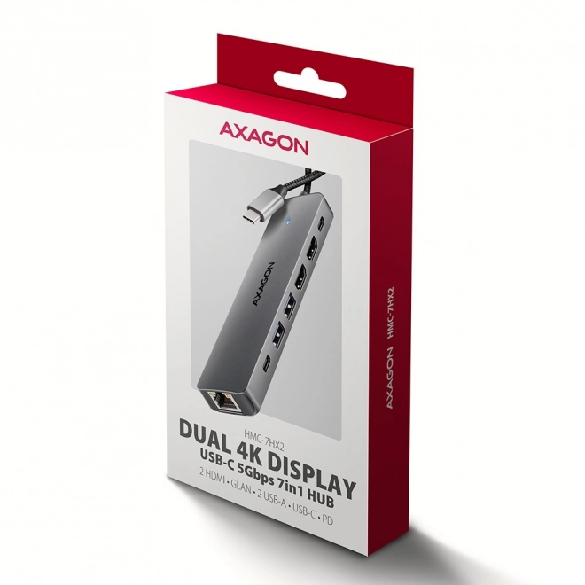 Wieloportový hub AXAGON Dual 4K s USB-C 7v1