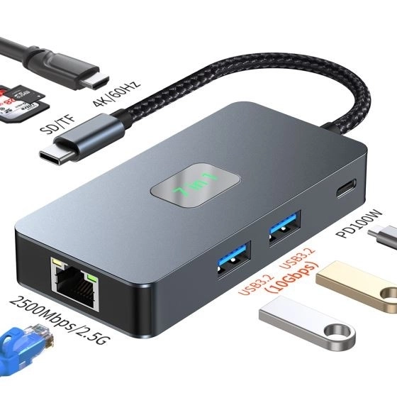 Viacúčelový USB C hub adaptér s HDMI, USB, SD/TF a RJ45