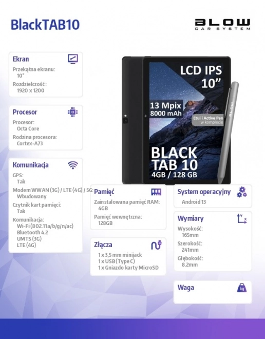 Tablet Čierny TAB10 4/128GB 4G LTE 10 palcov