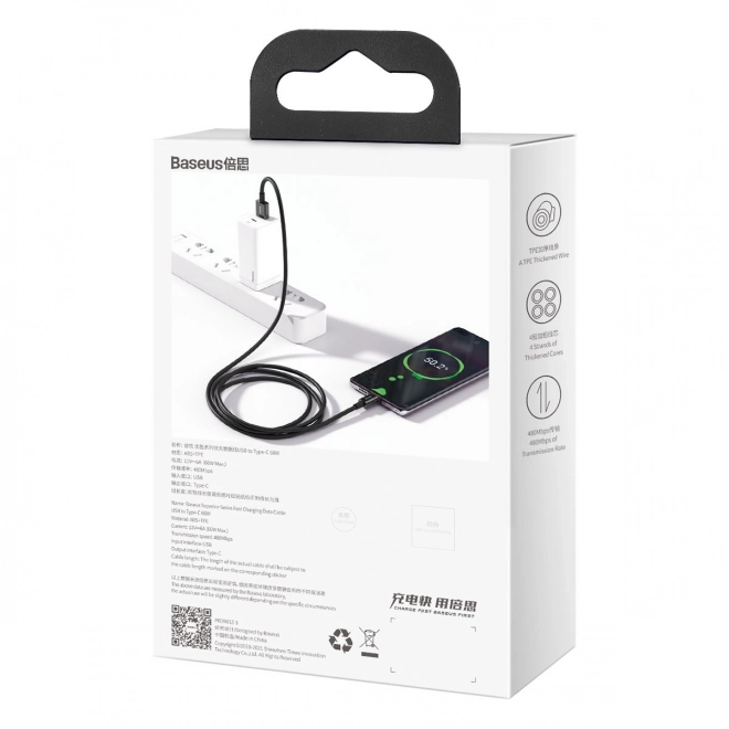 Rýchlonabíjací USB na USB-C kábel Baseus Superior 2m čierny