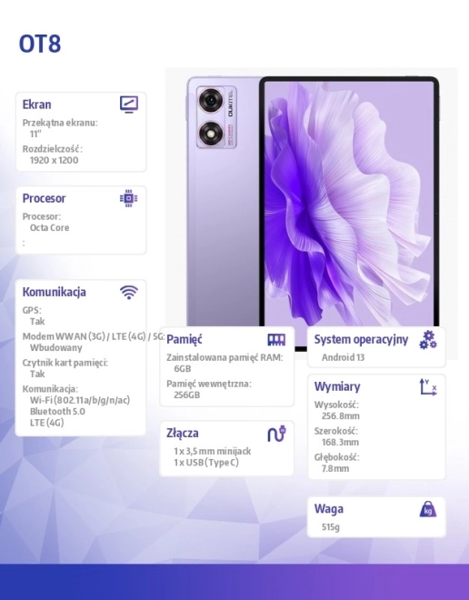 Tablet 11" 4G fialový