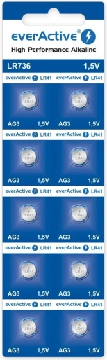 Alkalické gombíkové batérie everActive LR41 (LR736/AG3) 1,5 V – blister 10 ks