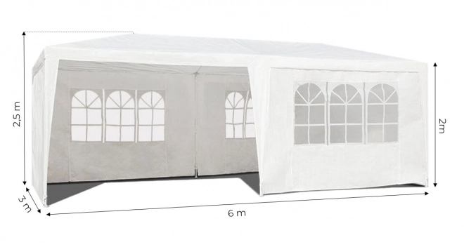 Záhradný komerčný pavilónový stan 3x6 m, 6 stien, biely