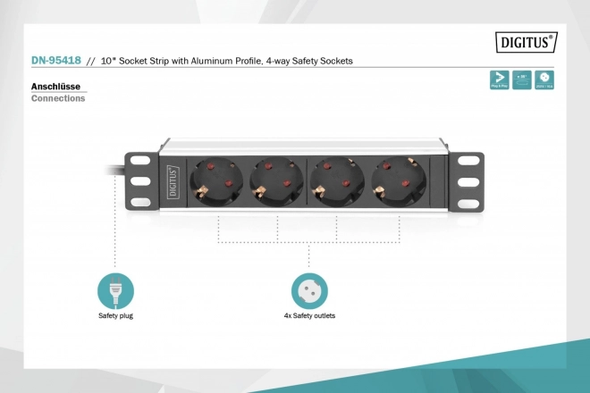 Listva na napájanie do skriniek 10" RACK 4xSchuko