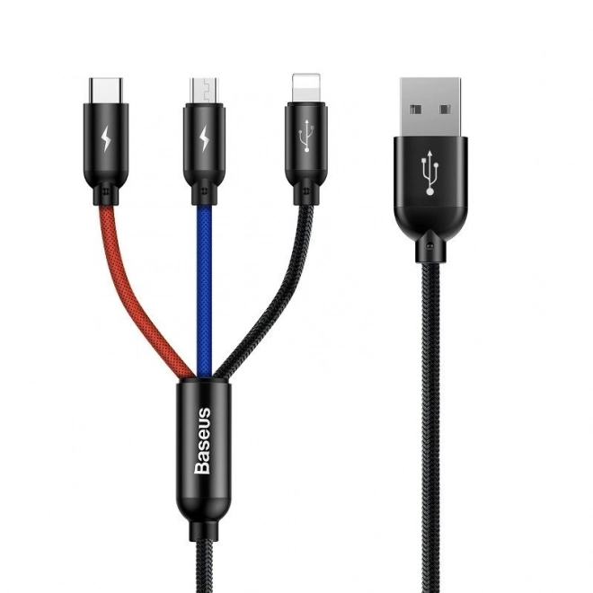 Baseus Univerzálny 3v1 Nabíjací Kábel USB C/Lightning/Micro - Čierny