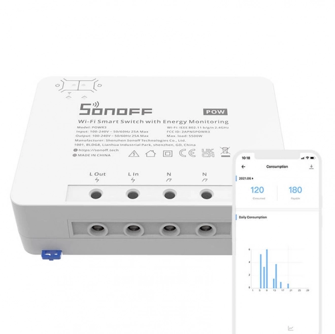 Chytrý vypínač Wi-Fi s monitorovaním spotreby energie