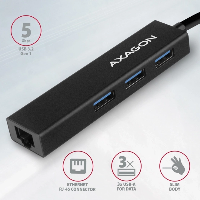 Viacportový USB hub 3x USB-A + GLAN, USB3.2 Gen 1, kovový, 20cm USB-A kábel