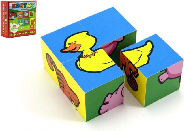 drevené obrázkové kocky moje prvé zvieratká 4 ks TEDDIES