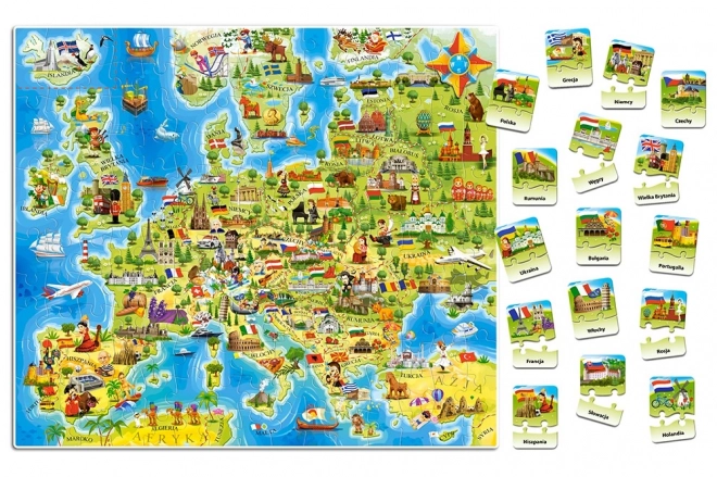 Puzzle Mapy Európy pre Deti - 180 Dielikov