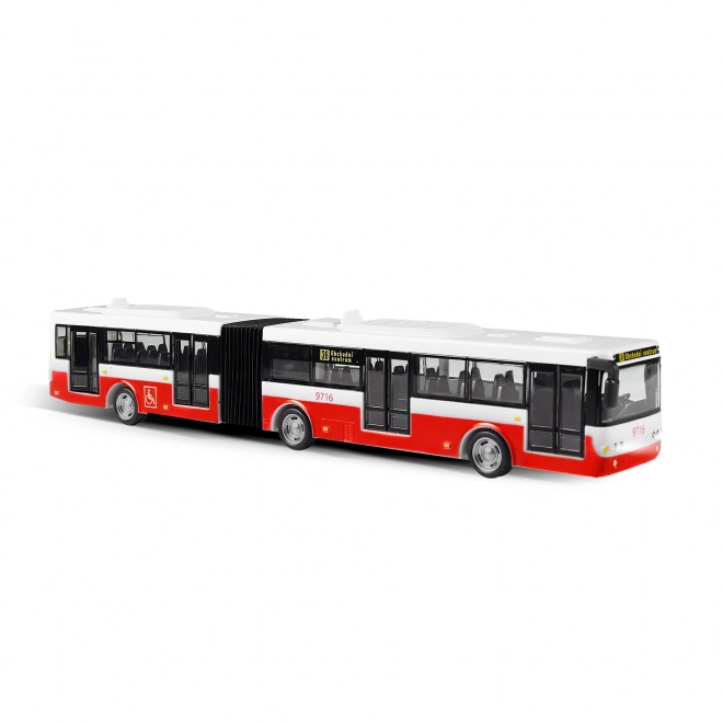 Česky hovoriaci plastový autobus 36 cm červený obojstranný na batérie. 40x10x7,5cm