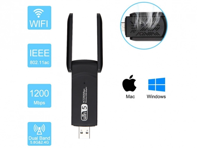 Wi-fi adaptér USB 1300 Mbps dual