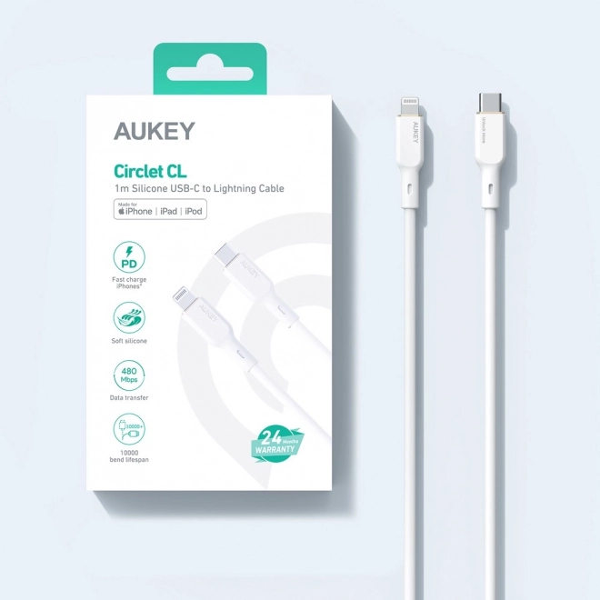 Silikónový kábel Lightning-USB C bielej farby