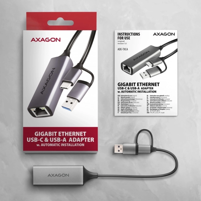 Axagon gigabit ethernet adaptérová karta USB-C/USB-A
