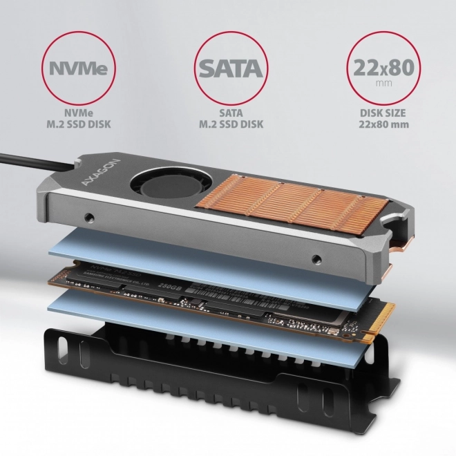 Medený chladič s ventilátorom pre M.2 SSD disky