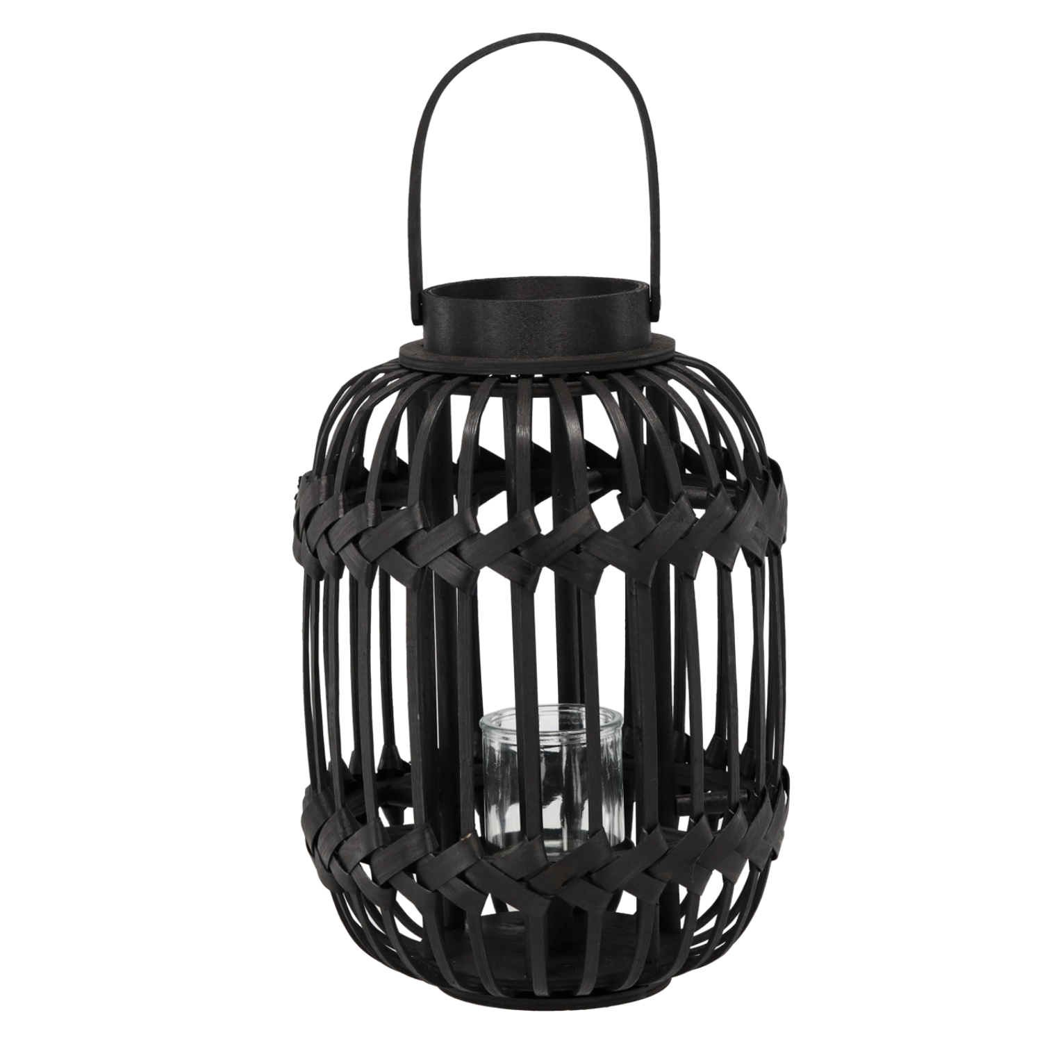 E-shop čierna lucerna s bezpečným skleneným vložením, výška 38/51 cm