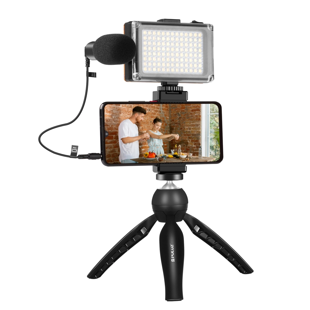 E-shop Puluz statív + LED lampa + mikrofón + svorka na telefón PKT3132B 028636