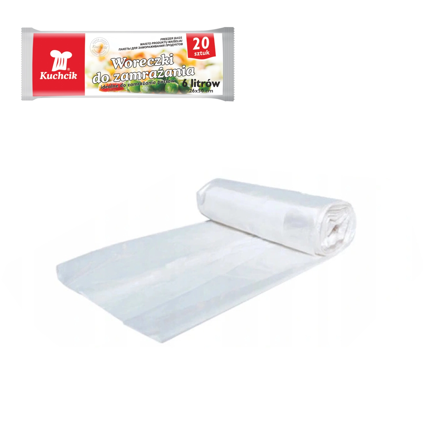 E-shop Vrecká na mrazenie potravín 6 l KUCHCIK, 26 × 50 cm, 20 ks