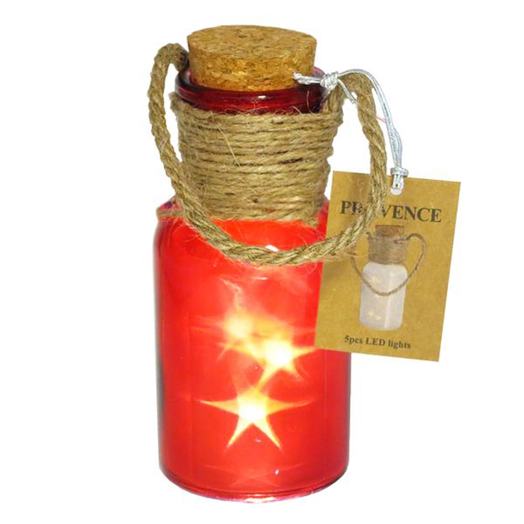 E-shop TORO Dekoračná fľaša 5 LED PROVENCE 20cm červená