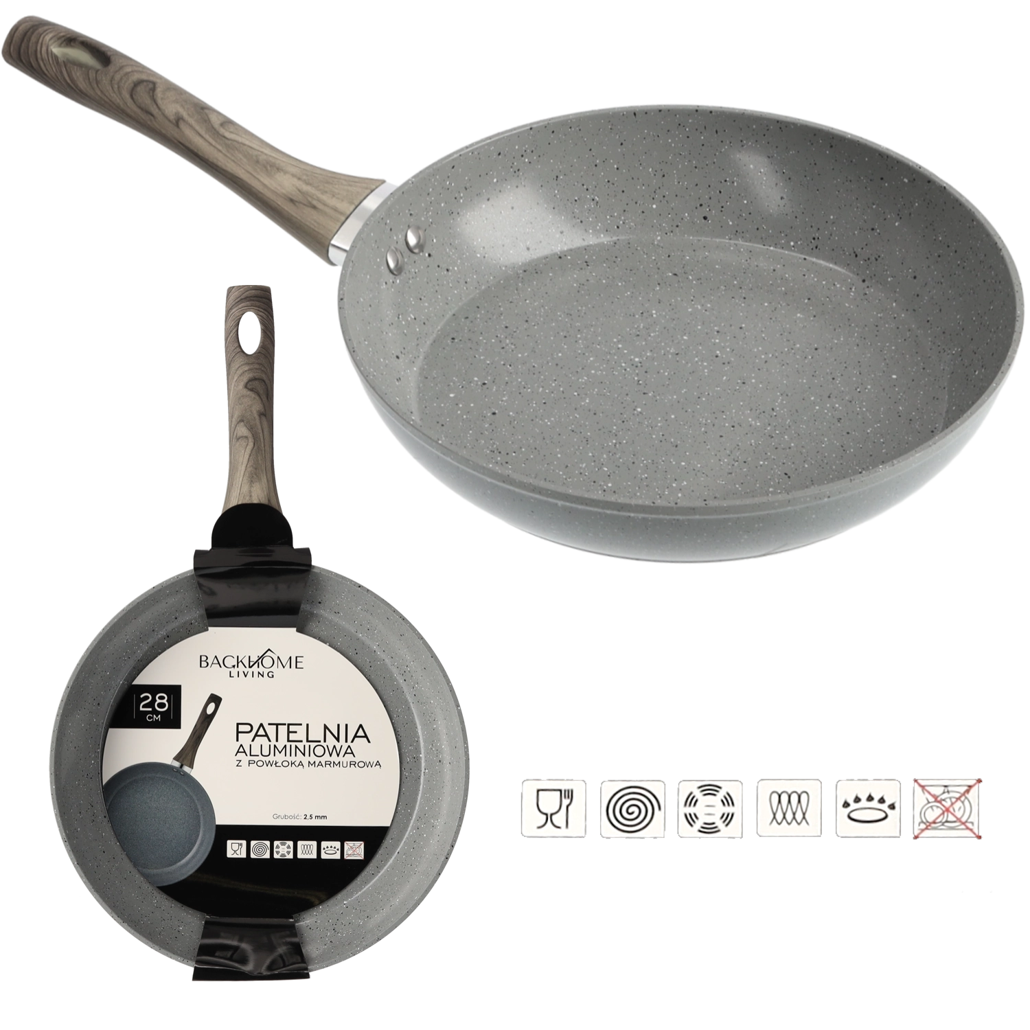 E-shop CHOMIK HLINÍKOVÁ PANVICA 28 CM 2,5 MM S MARMUROVÝM POVRCHOM 7619