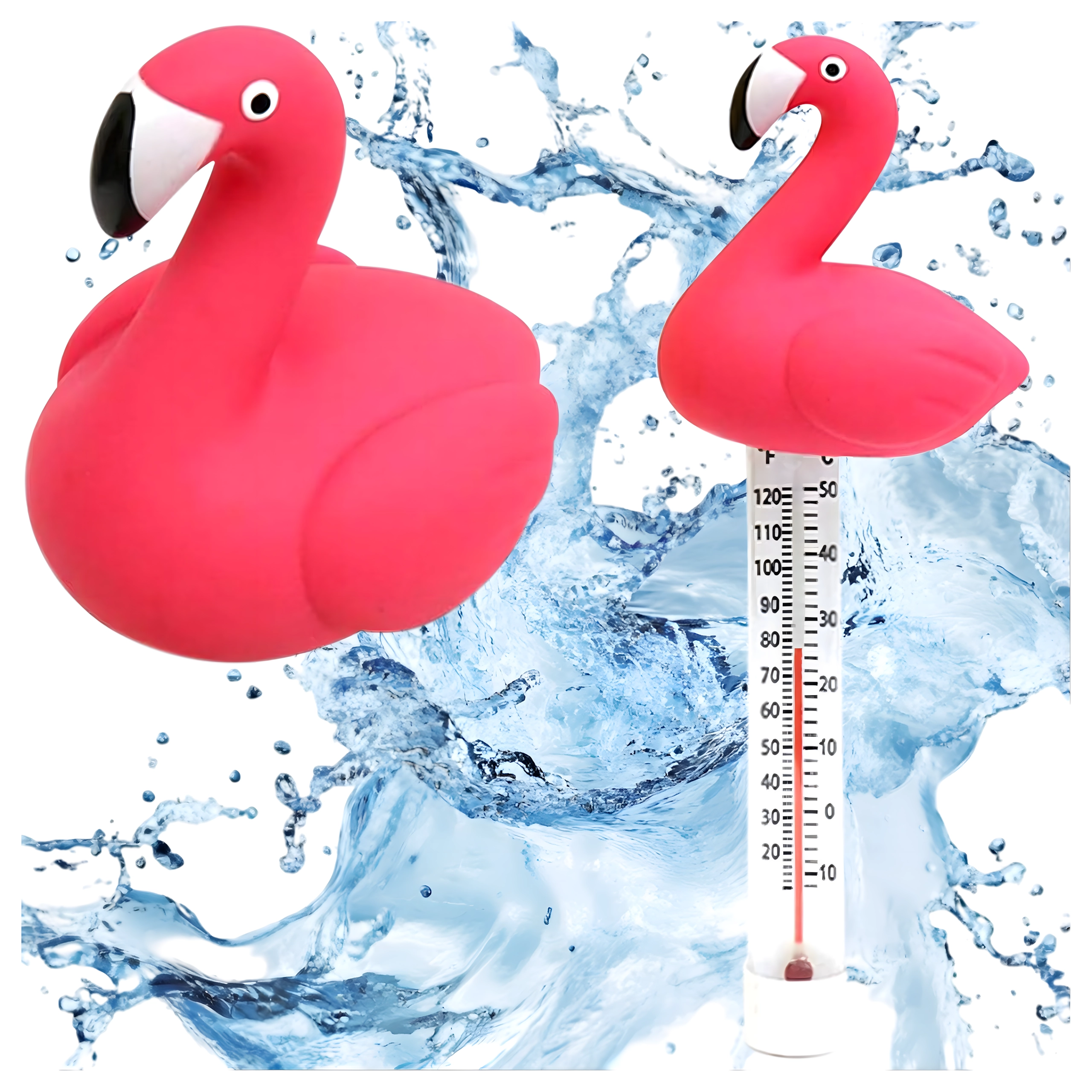 E-shop Plávajúci bazénový teplomer flamingo so šnúrkou