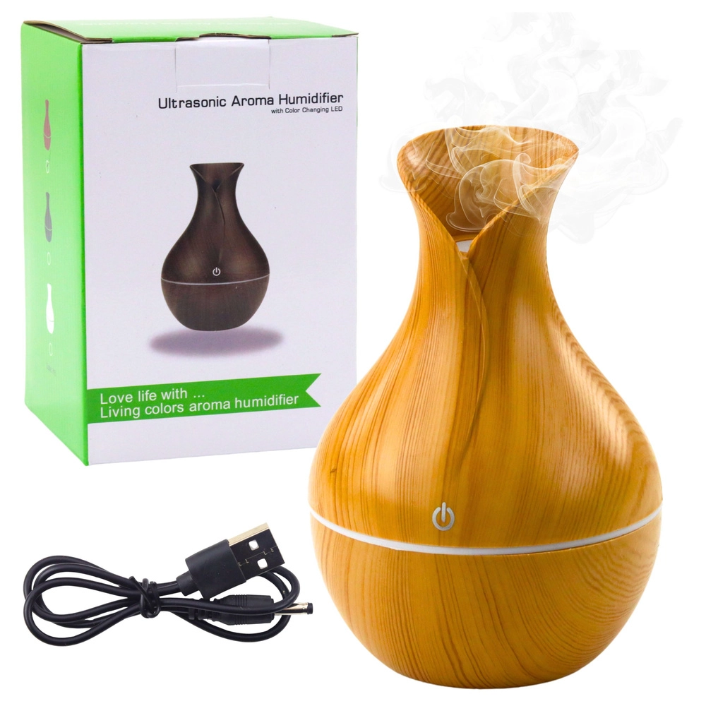 Ultrazvukový aróma difuzér a zvlhčovač vzduchu s imitáciou dreva 130 ml