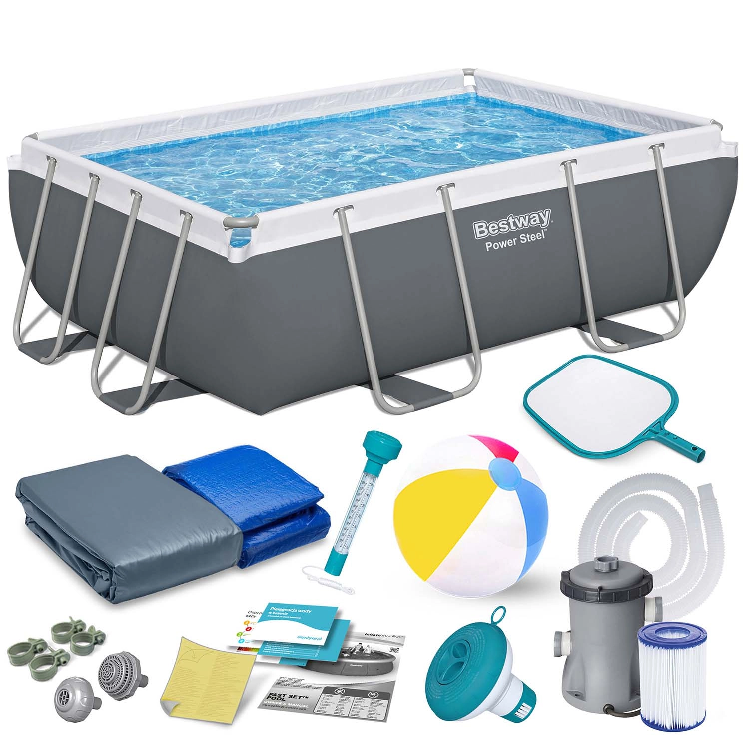 E-shop Záhradný obdĺžnikový bazén s kovovým rámom 282 × 196 × 84 cm set 16v1 BESTWAY