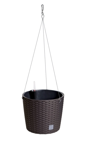 E-shop Prosperplast RATO ROUND W Závesný kvetináč + zavlažovcí systém 25,6x21,9cm umbra DRTW260