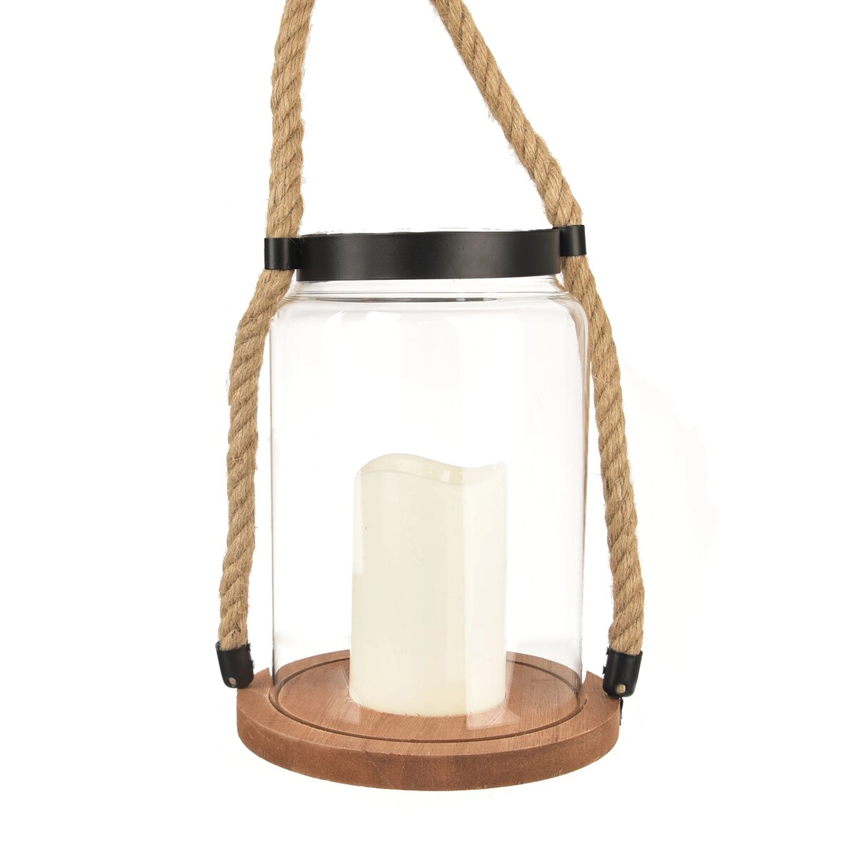 E-shop Hnedý skleneno-drevený LED svietnik (lampáš) 23 cm