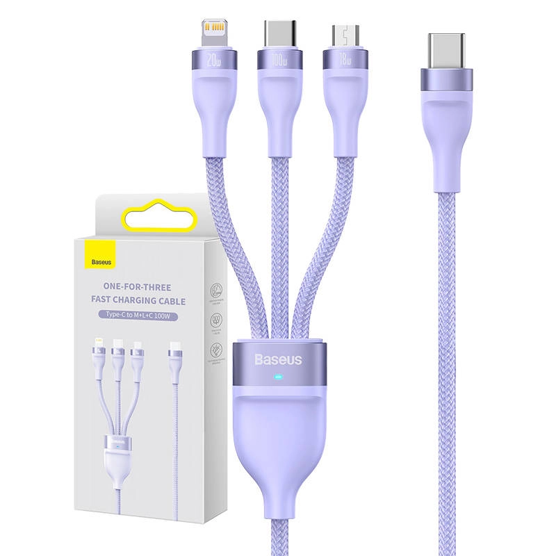 E-shop Multifunkčný nabíjací kábel Baseus s USB-C, Micro USB a Lightning konektormi, 100W, 1,5 m