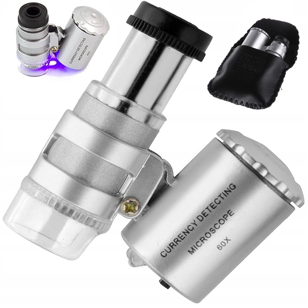 Vreckový mikroskop so 60x zväčšením a LED UV osvetlením