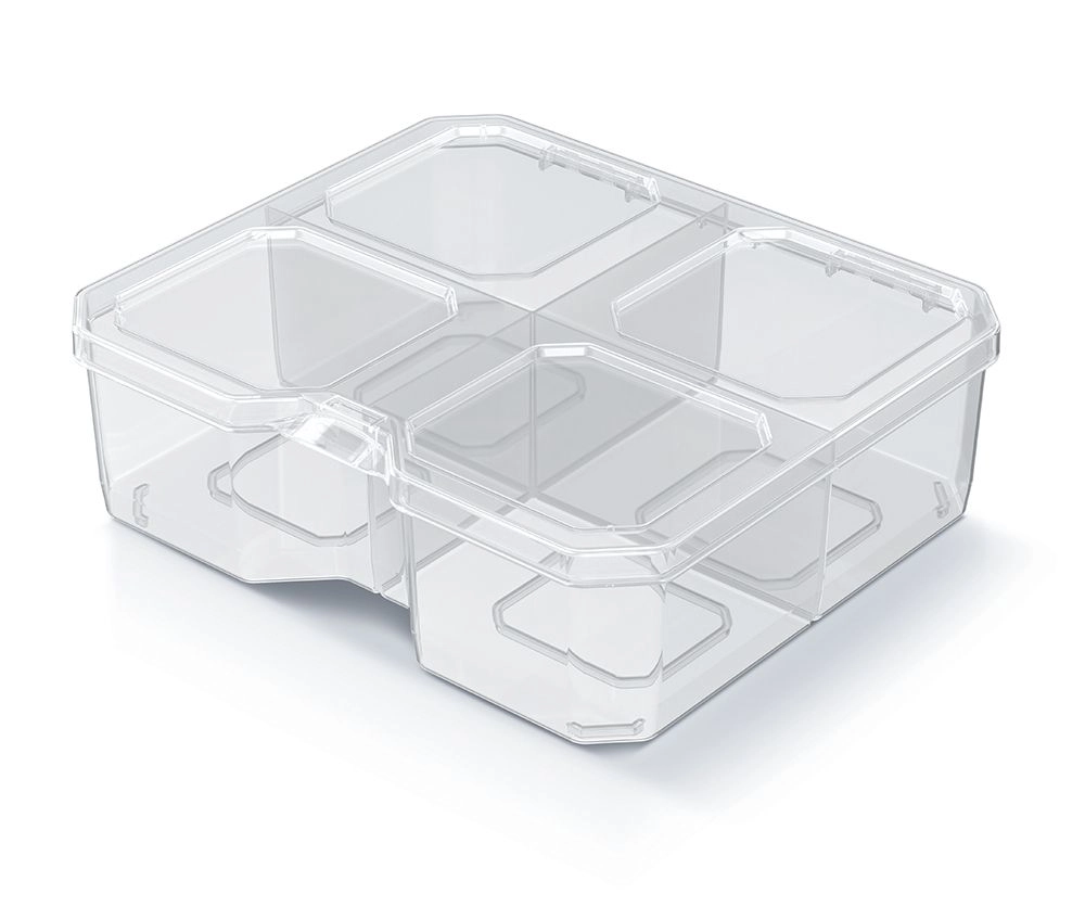 E-shop Organizér SQR box 15,6 × 14 × 5 cm, transparentný, 4 priehradky