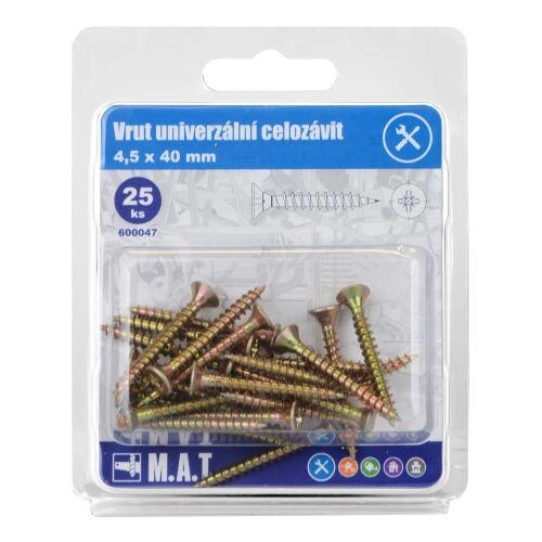 E-shop Univerzálne skrutky s plným závitom 4,5 × 40 mm, pozinkované (25 ks)