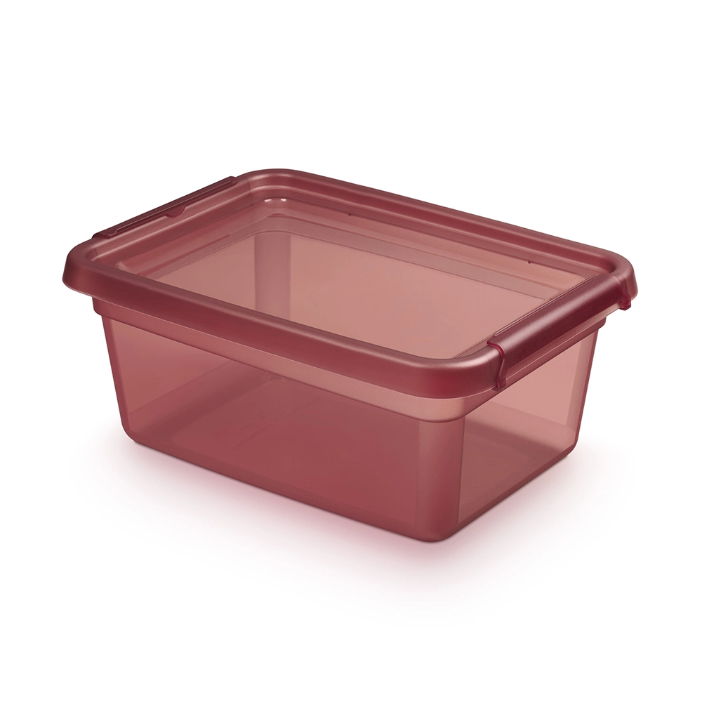E-shop BASESTORE úložný plastový box s vekom a klipsami 12,5 l Rhubarb