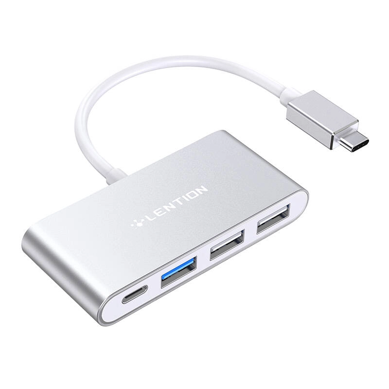 Rozbočovač Lention 4v1 USB-C na USB 3.0 a USB 2.0 strieborný